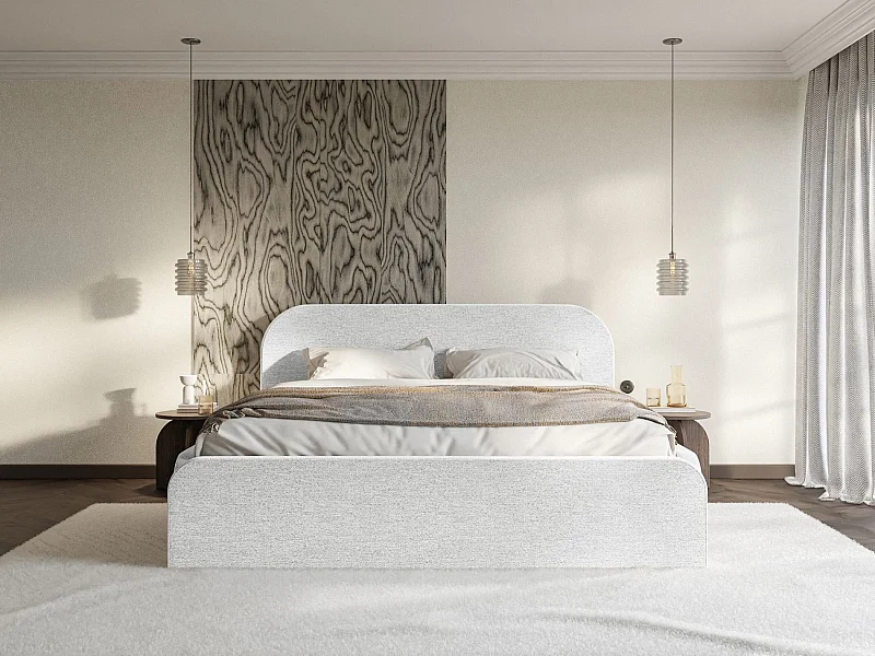 Gestoffeerd bed – 140x200 cm – in lichtgrijze chenillestof – UMIKE