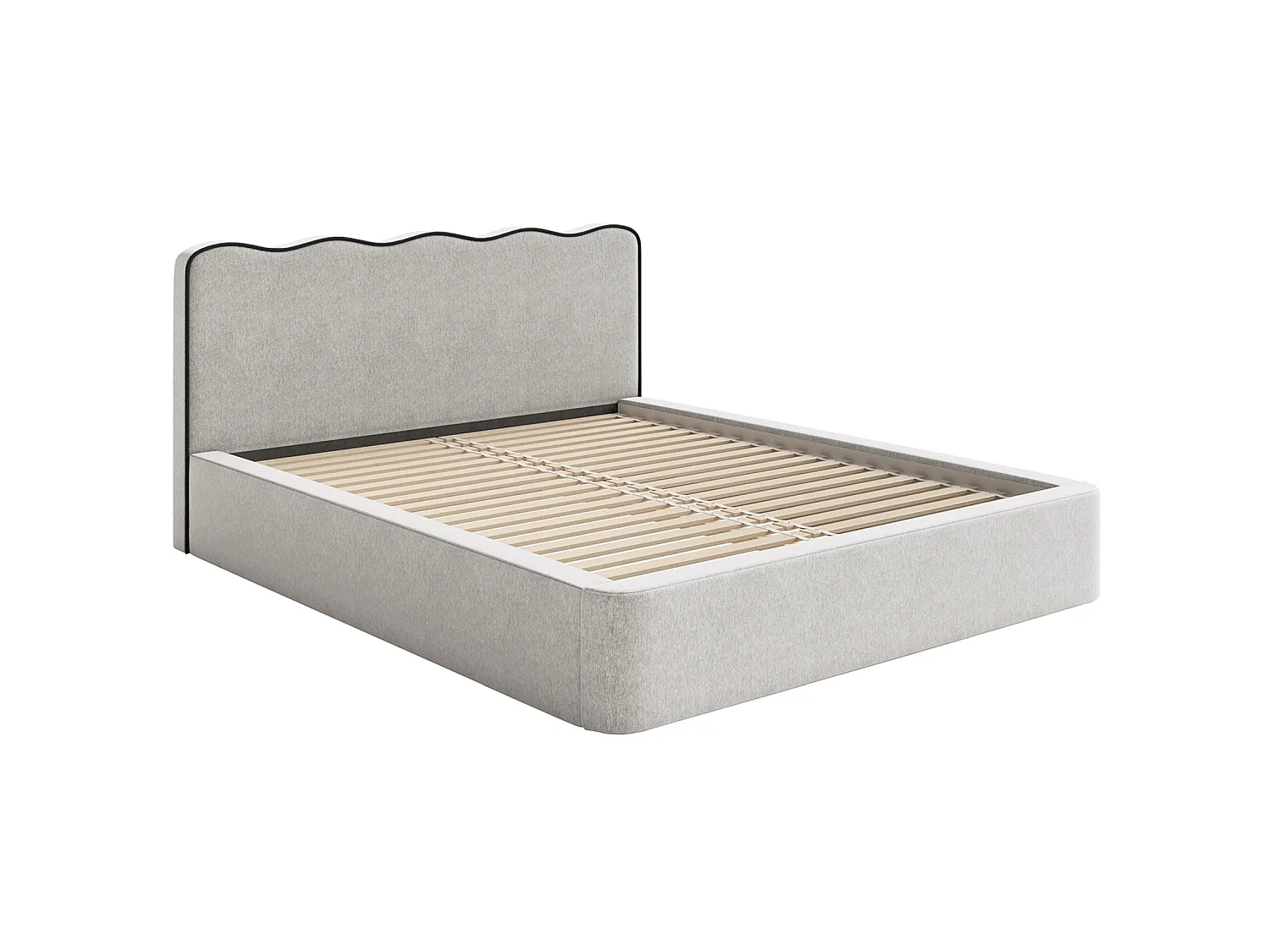 Lit tapissé – 160x200 cm – en tissu tressé gris clair – DUNEY