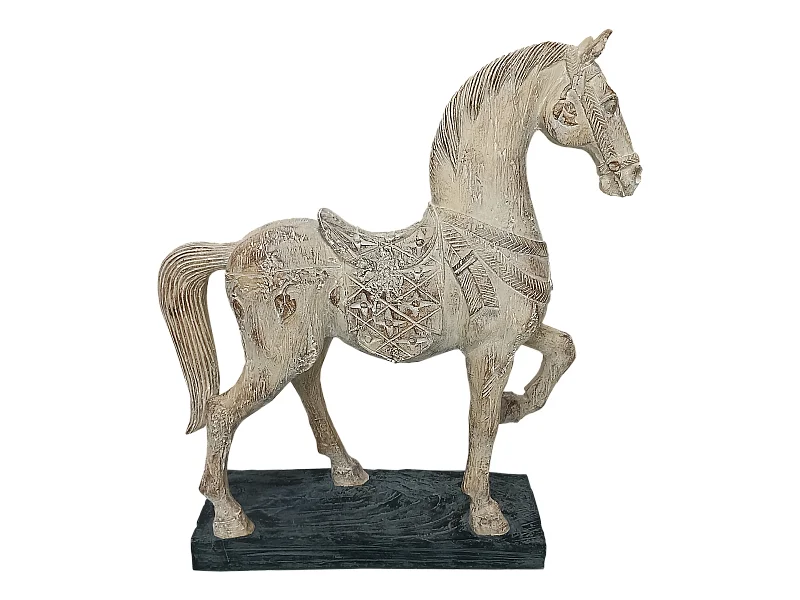 Statue cheval en résine effet bois 33.5x10x38.5cm