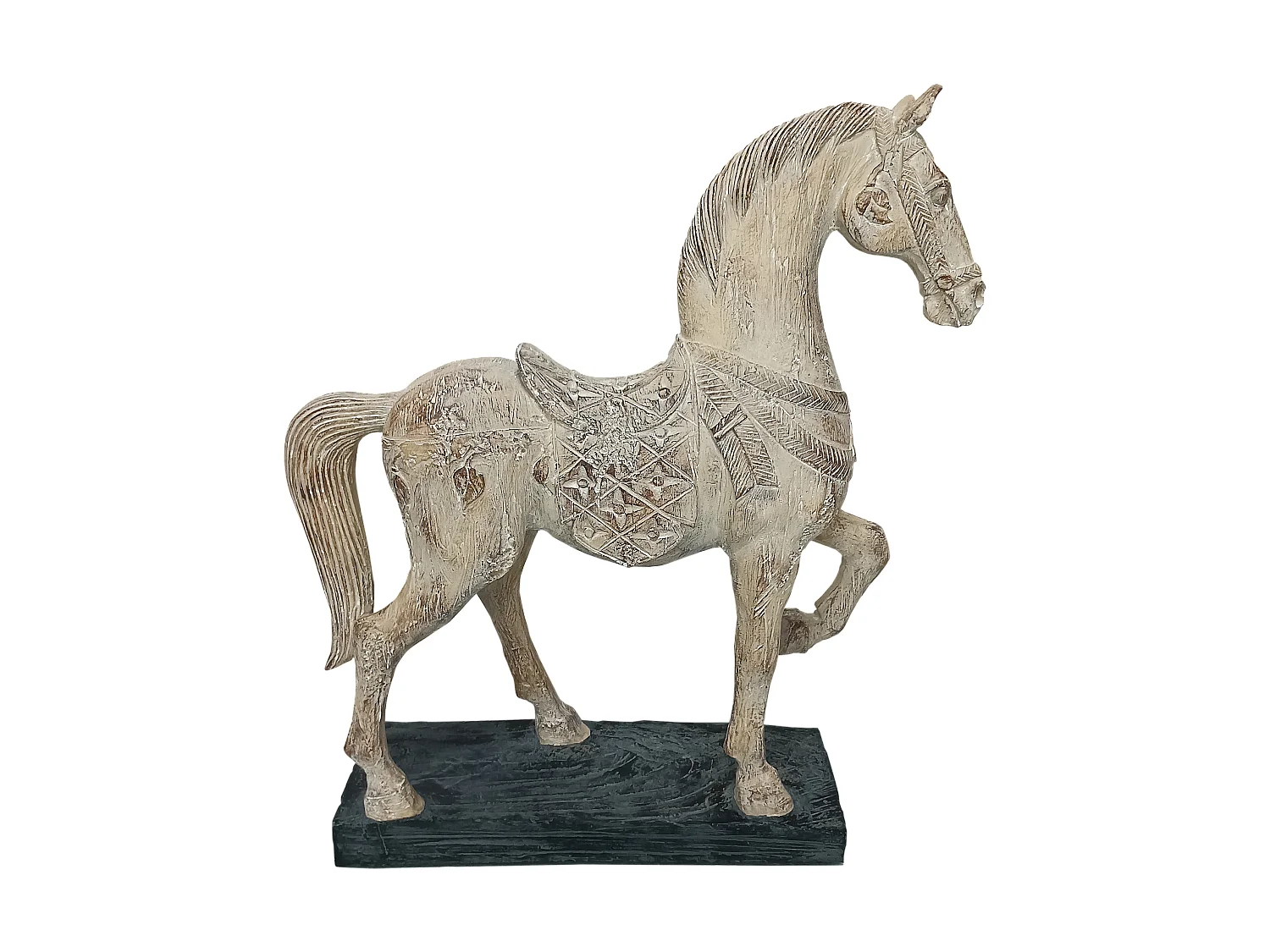 Statue cheval en résine effet bois 33.5x10x38.5cm