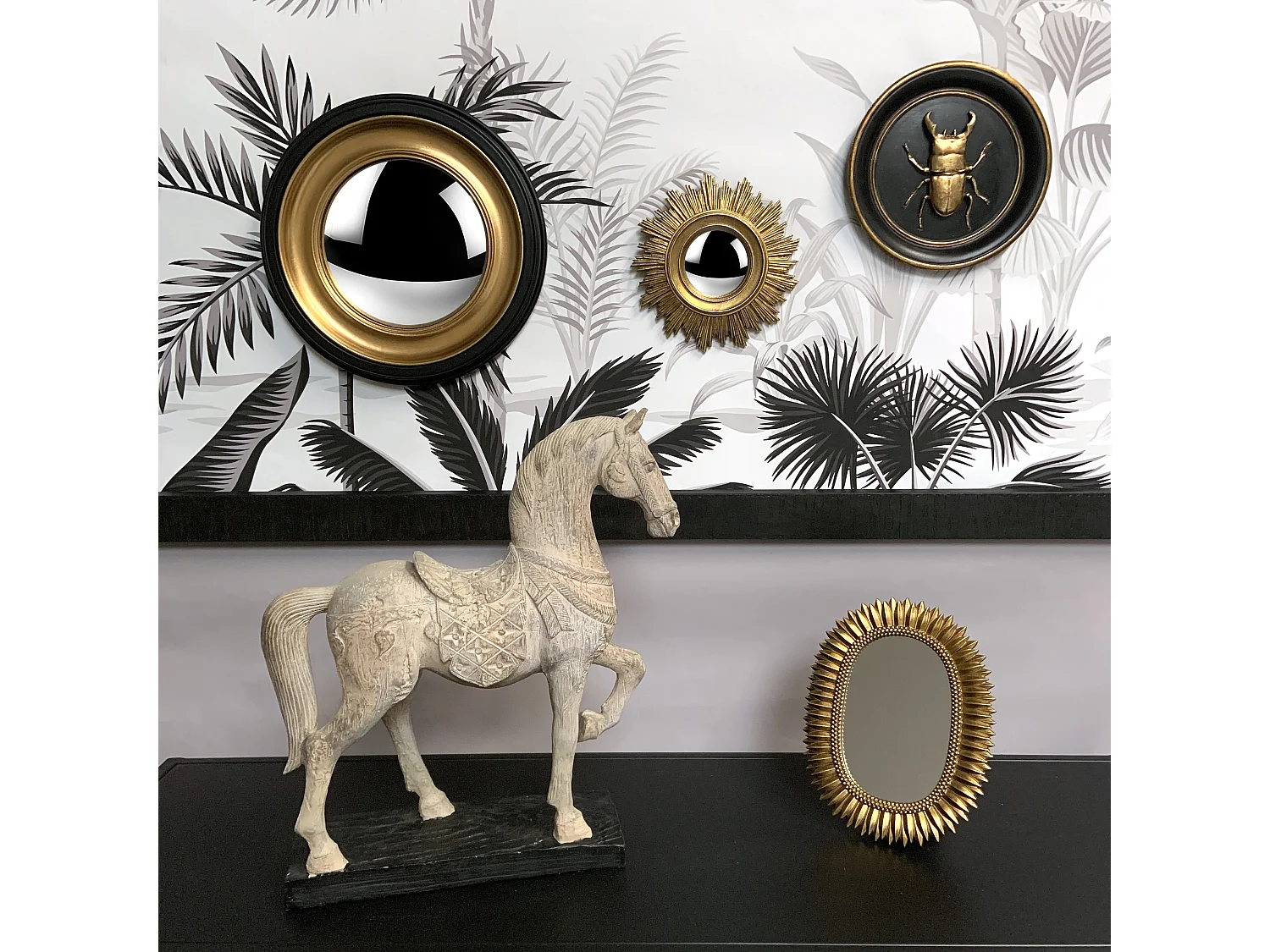 Statue cheval en résine effet bois 33.5x10x38.5cm