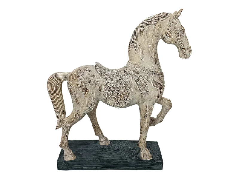Statue cheval en résine effet bois 33.5x10x38.5cm