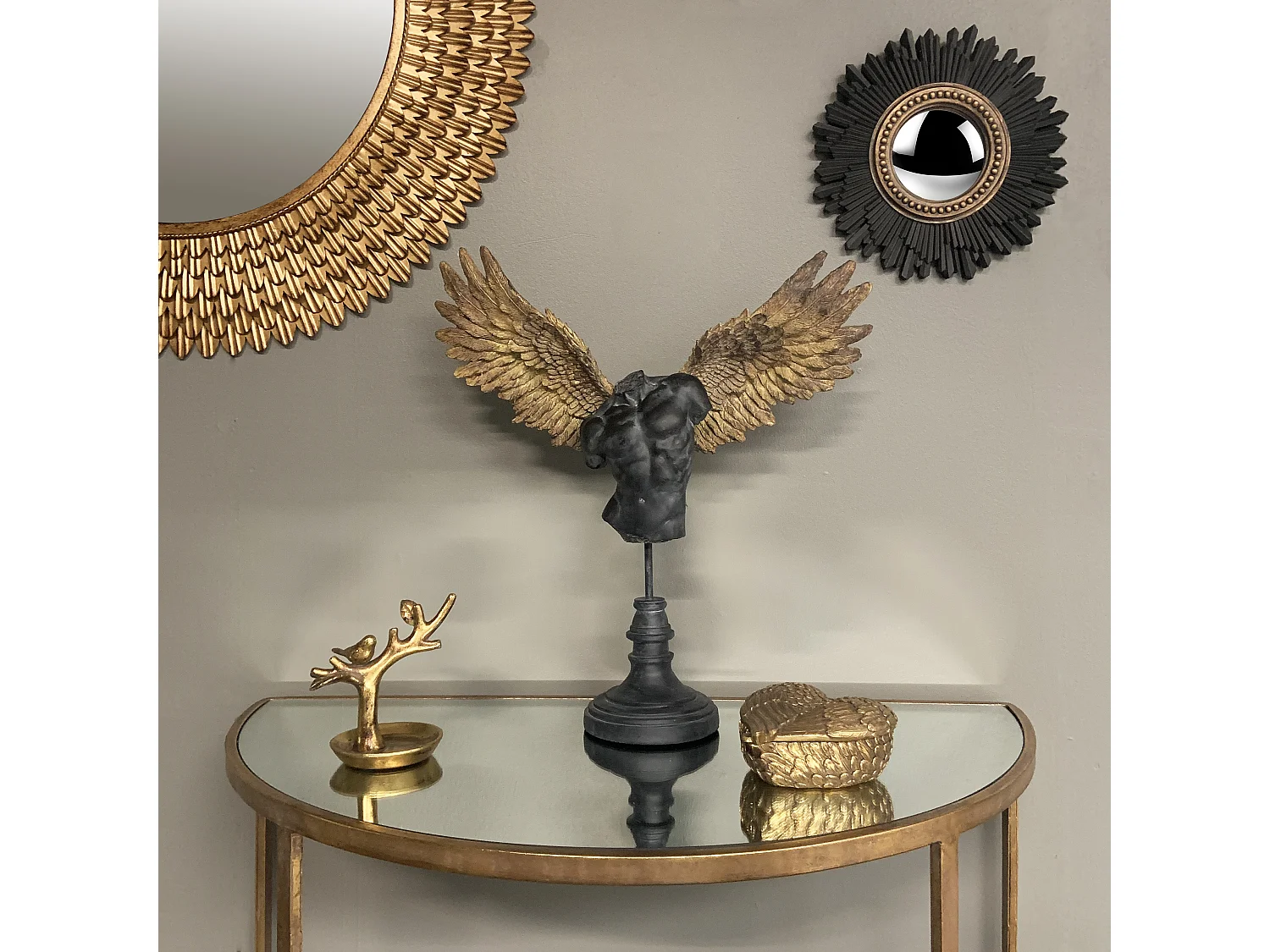 Statue homme ailé noir et doré 44.5x13.5x47.5cm