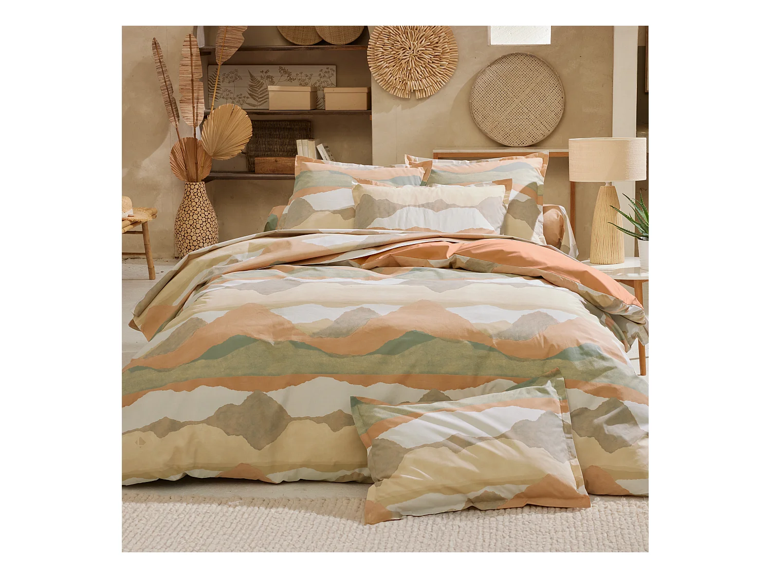 Parure 280x240 cm 50x70 percale coton LAND CRAIE multicolore 3 pièces