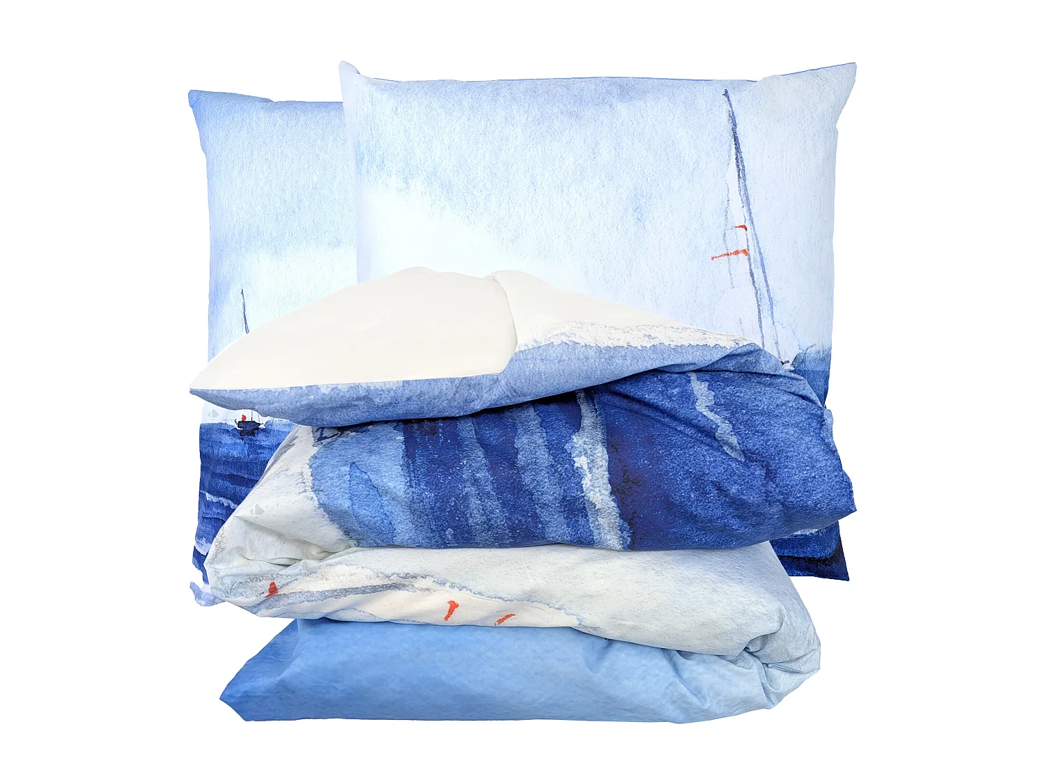 Parure de lit 240x220 cm 65x65 cm percale REGATE bleu 3 pièces