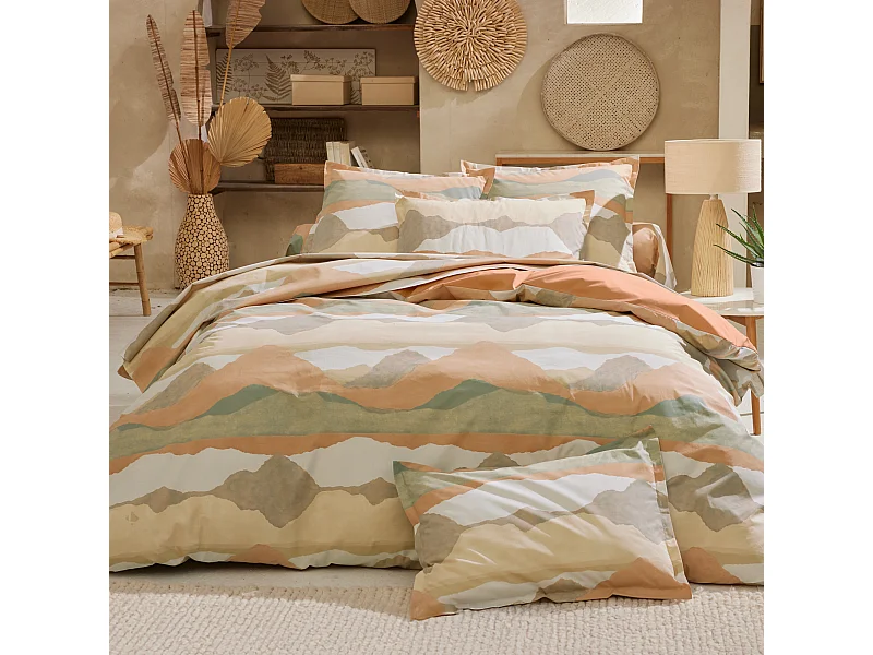 Parure 240x220 cm 50x70 percale coton LAND CRAIE multicolore 3 pièces