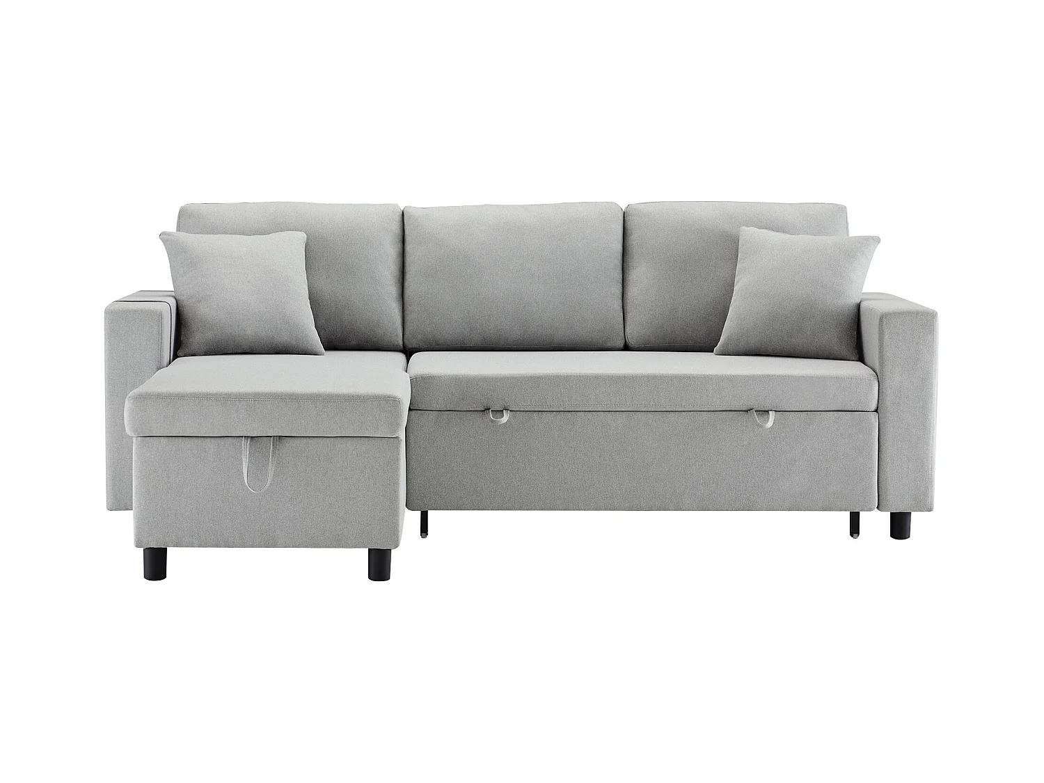 Divano letto, divano a L, contenitore, tasche per tazze, reversibile, grigio