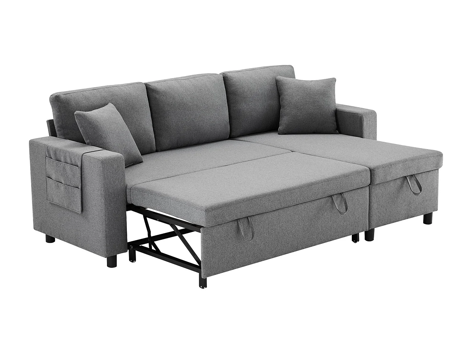 Canapé convertible, canapé en L, poche porte-gobelet, interchangeable gauche/droite, gris foncé