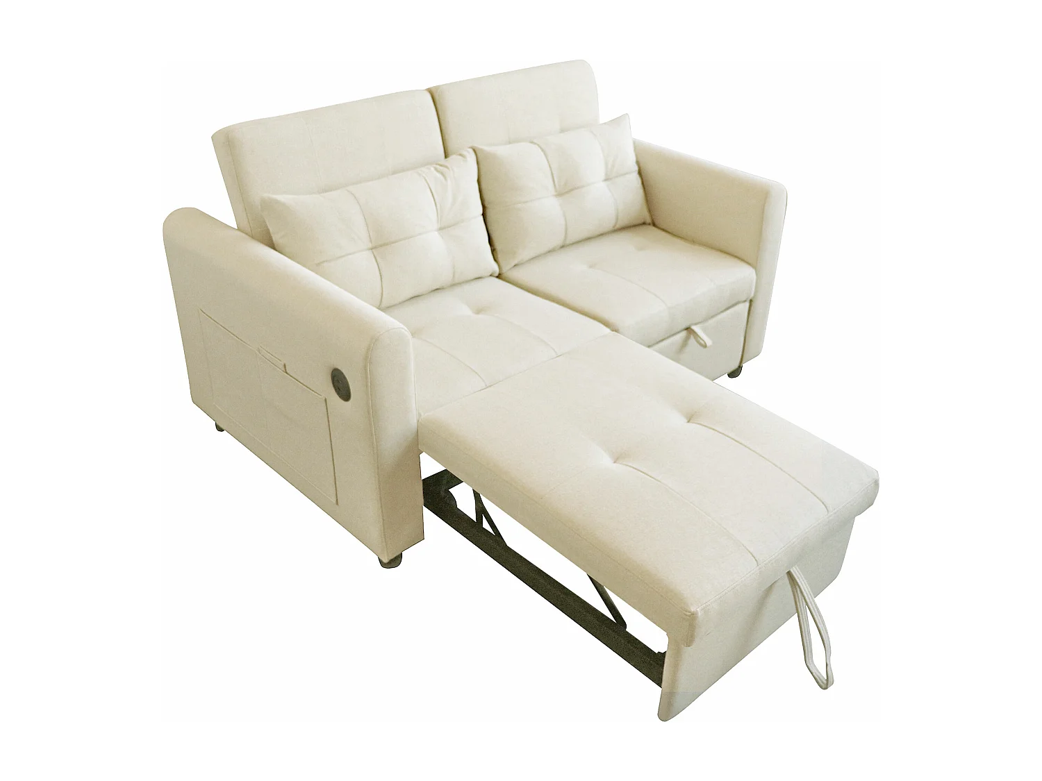 Canapé inclinable 3 en 1 avec dossier réglable, USB, pochettes d'accoudoir et coussins,beige