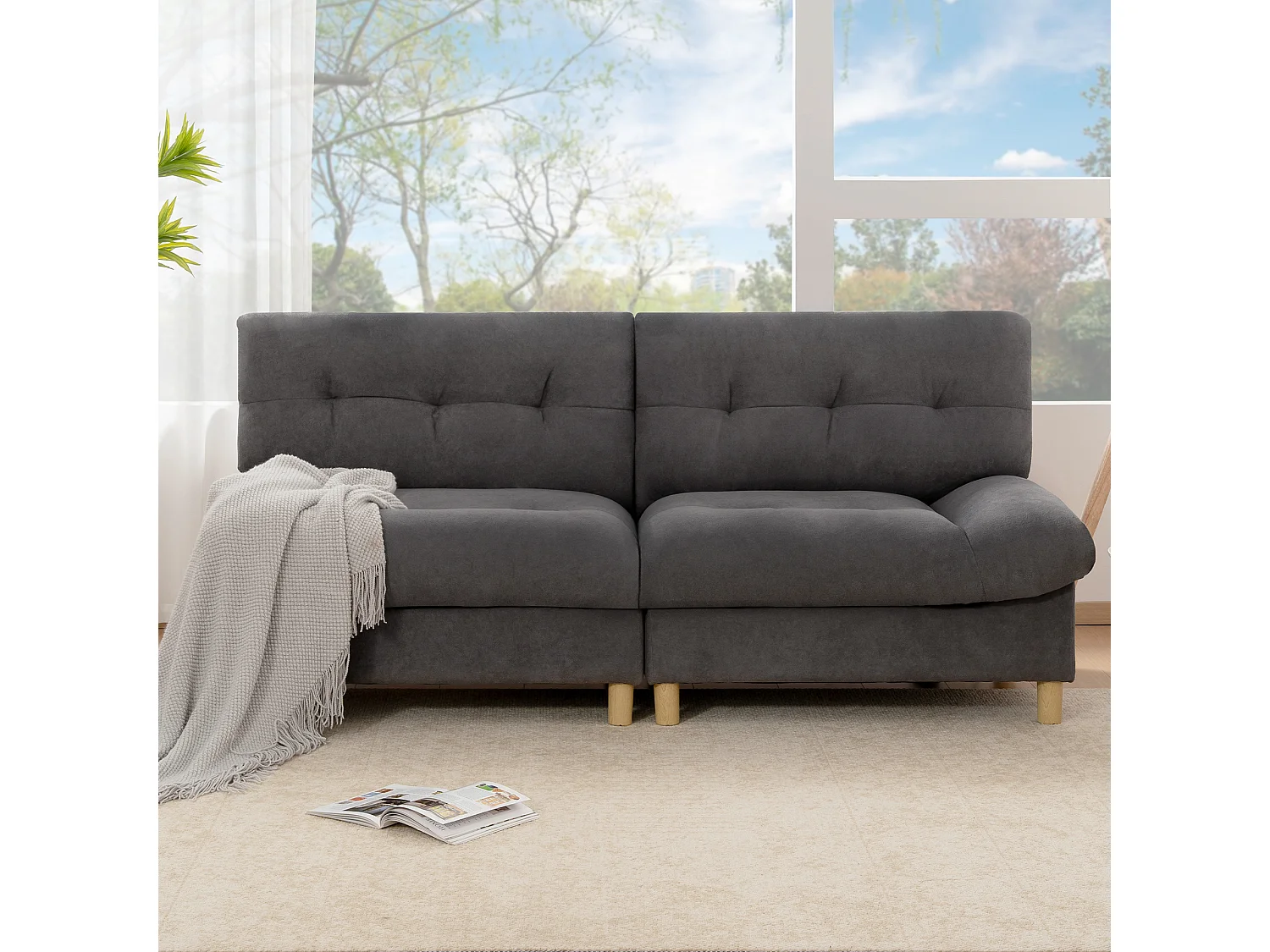 Wolkenförmiges Sofa aus Samtstoff teddy mit Sitz- und Rückenkissen,grau.