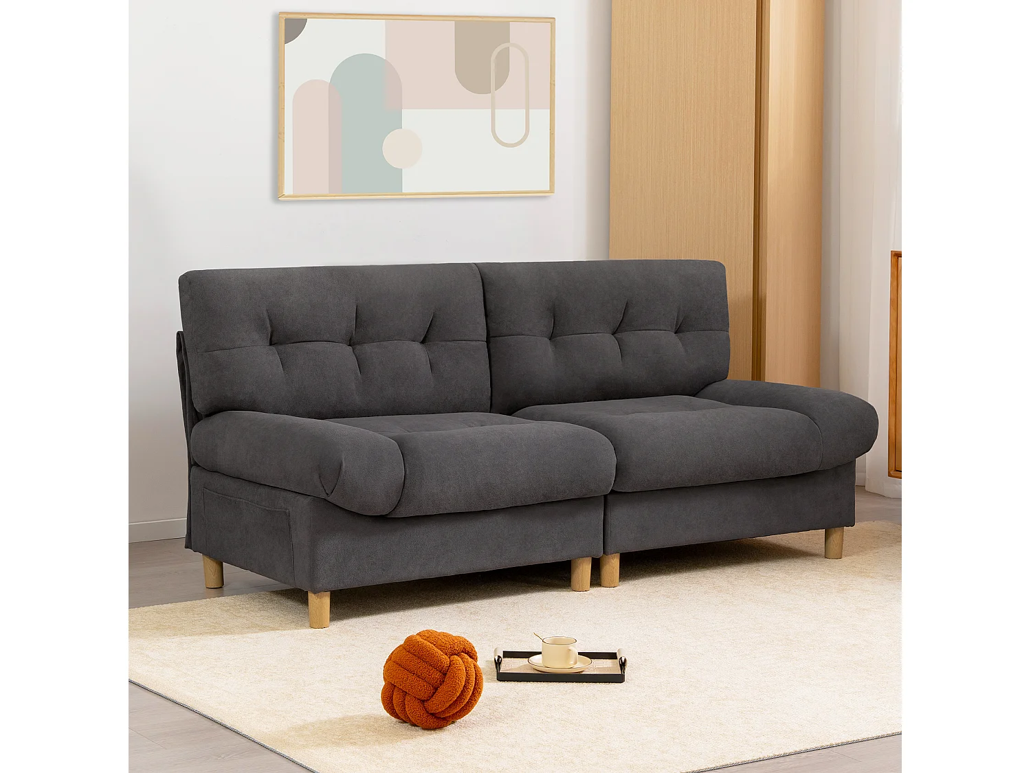 Wolkenförmiges Sofa aus Samtstoff teddy mit Sitz- und Rückenkissen,grau.