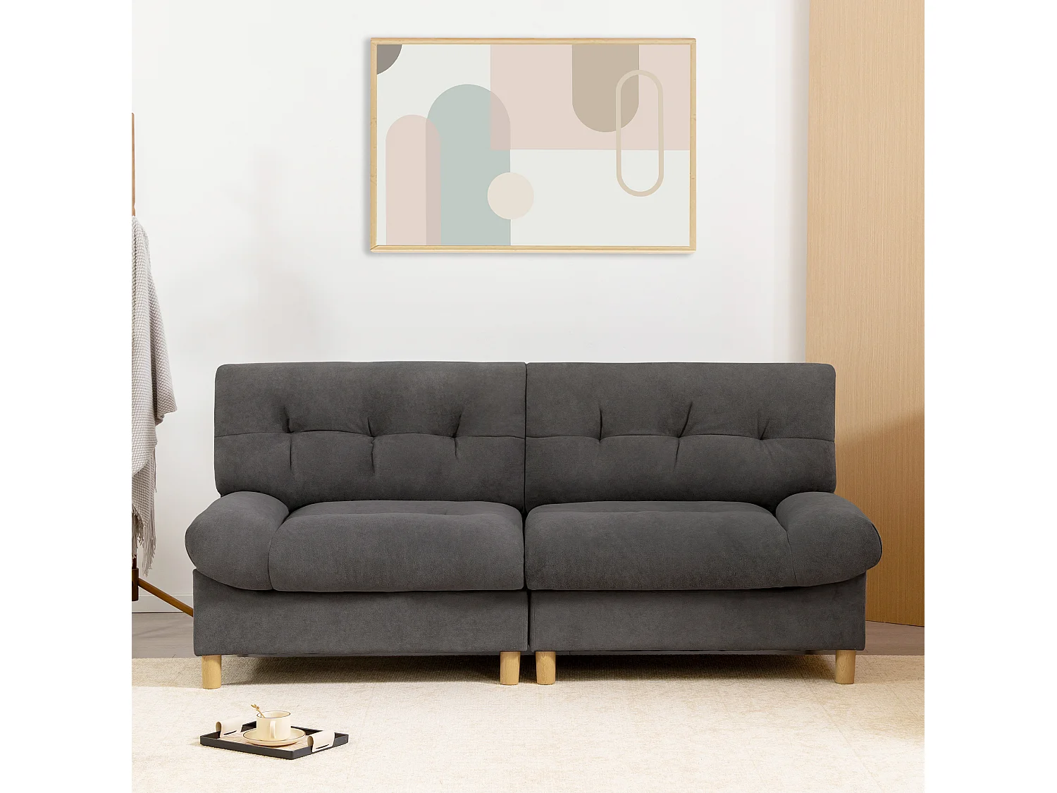 Wolkenförmiges Sofa aus Samtstoff teddy mit Sitz- und Rückenkissen,grau.