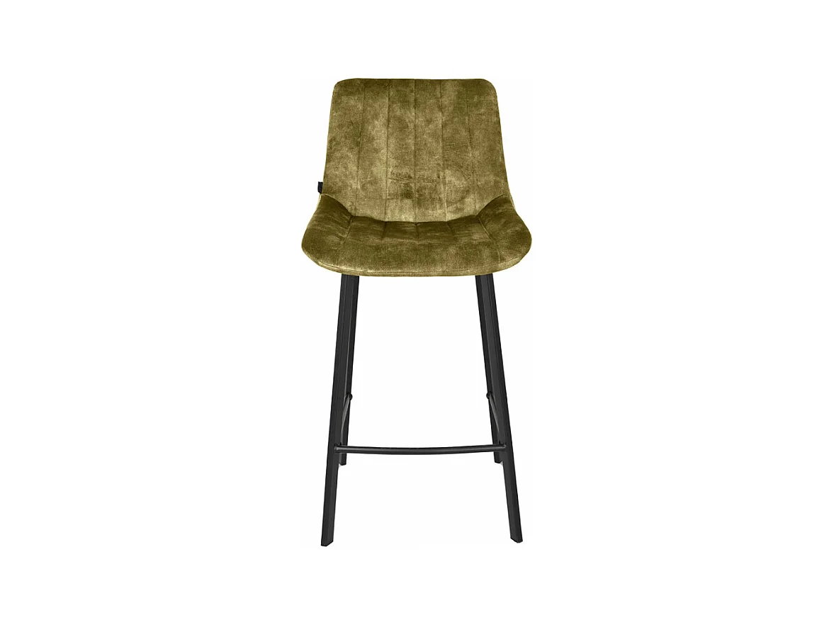 Lot 2 tabourets de bar en velours vert kaki pieds métal noir – NANY 2