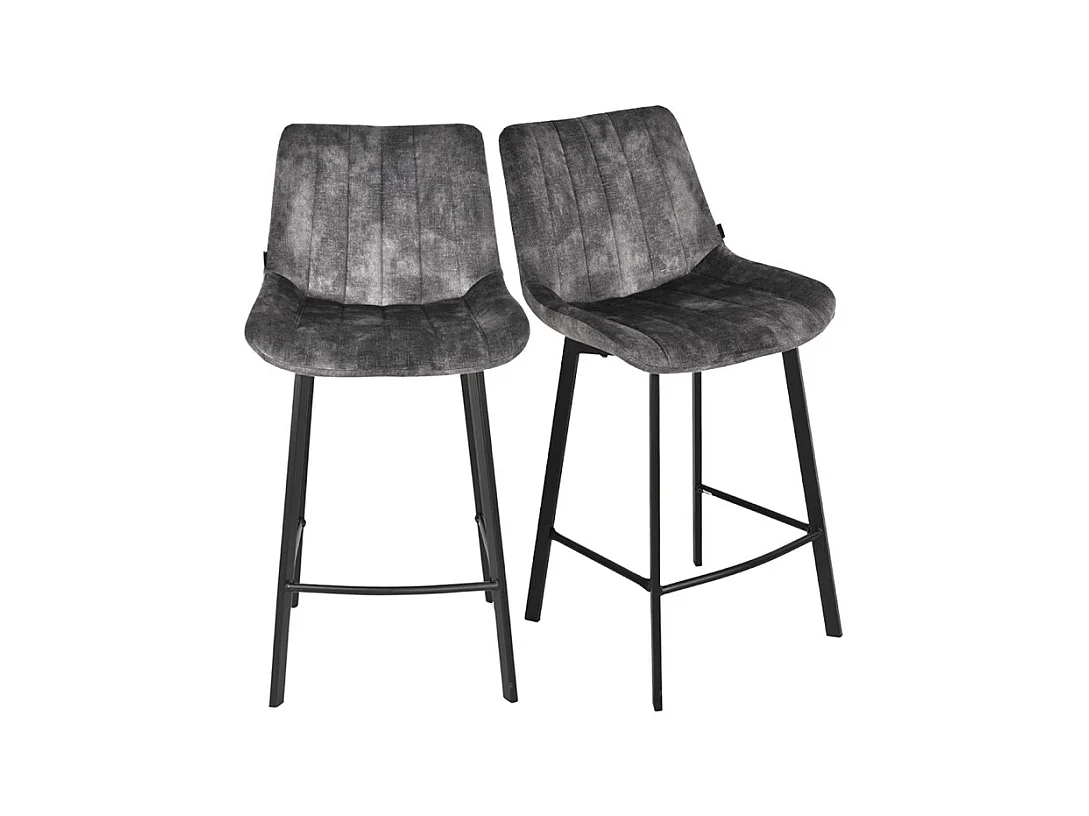 Lot 2 tabourets bar velours gris anthracite pieds métal noir – NANY 2