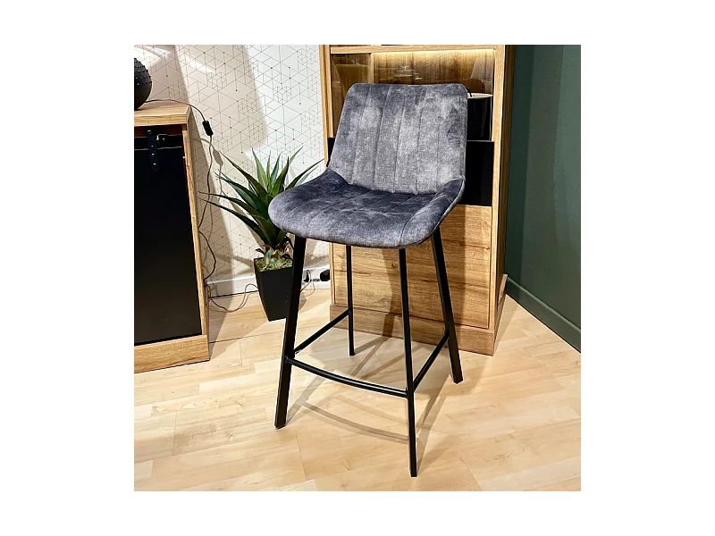 Lot 2 tabourets bar velours gris anthracite pieds métal noir – NANY 2