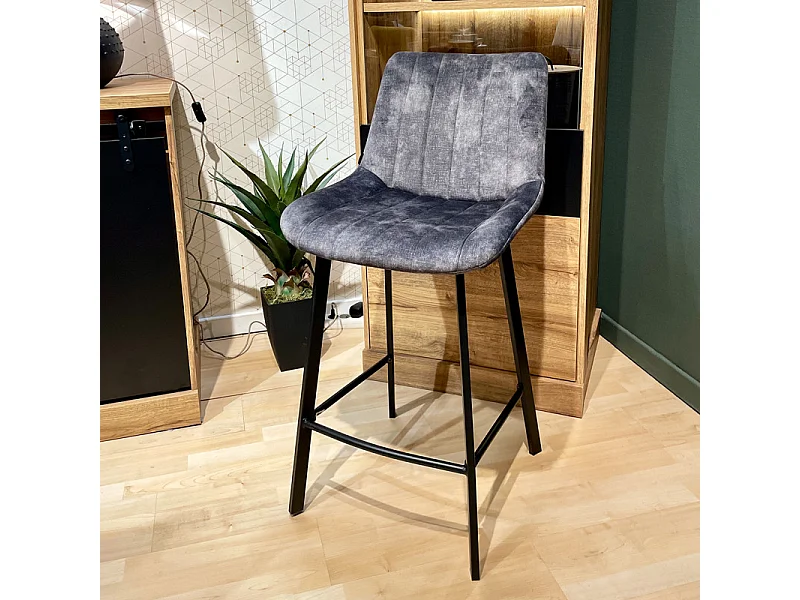 Lot 2 tabourets bar velours gris anthracite pieds métal noir – NANY 2