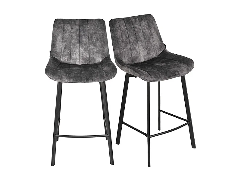 Lot 2 tabourets bar velours gris anthracite pieds métal noir – NANY 2