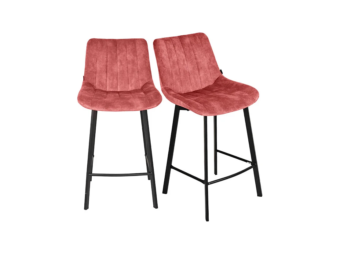 Lot 2 tabourets de bar en velours rose et pieds métal noir – NANY 2