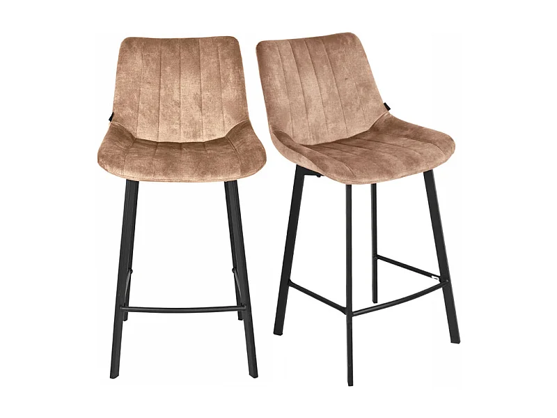 Lot 2 tabourets de bar en velours taupe et pieds métal noir – NANY 2