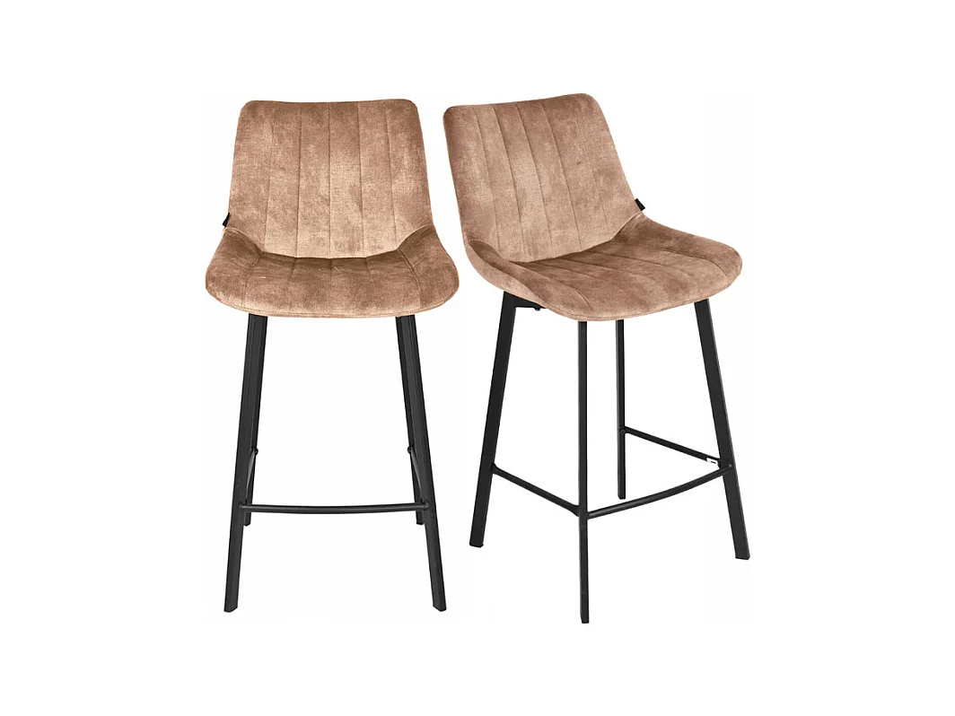 Lot 2 tabourets de bar en velours taupe et pieds métal noir – NANY 2
