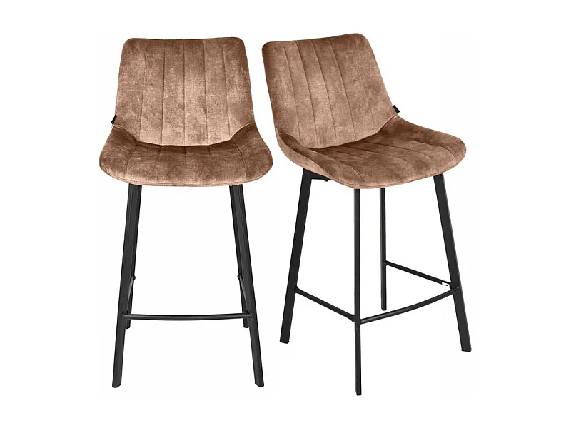 Lot 2 tabourets de bar en velours taupe et pieds métal noir – NANY 2