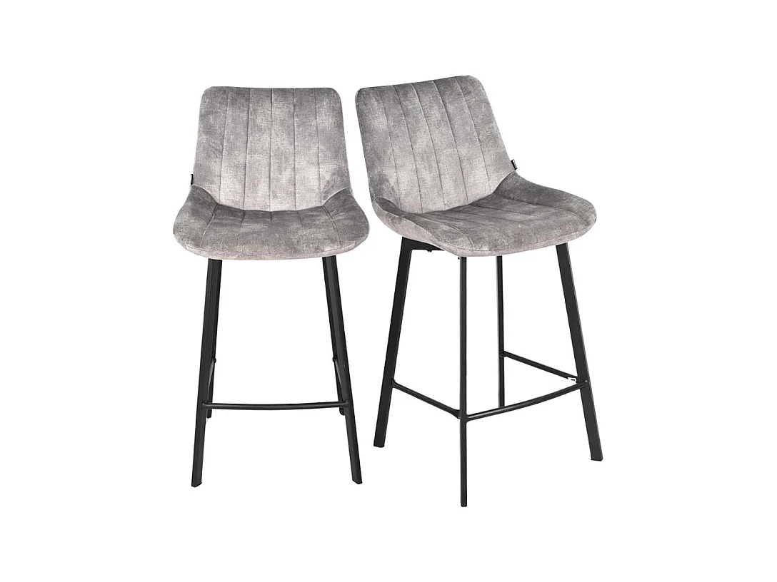 Lot 2 tabourets de bar en velours gris clair pieds métal noir – NANY 2