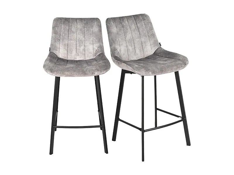 Lot 2 tabourets de bar en velours gris clair pieds métal noir – NANY 2