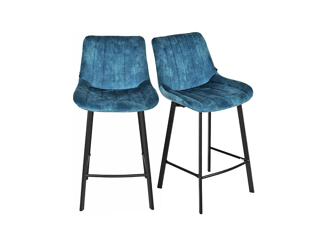 Lot 2 tabourets de bar velours bleu canard pieds métal noir – NANY 2