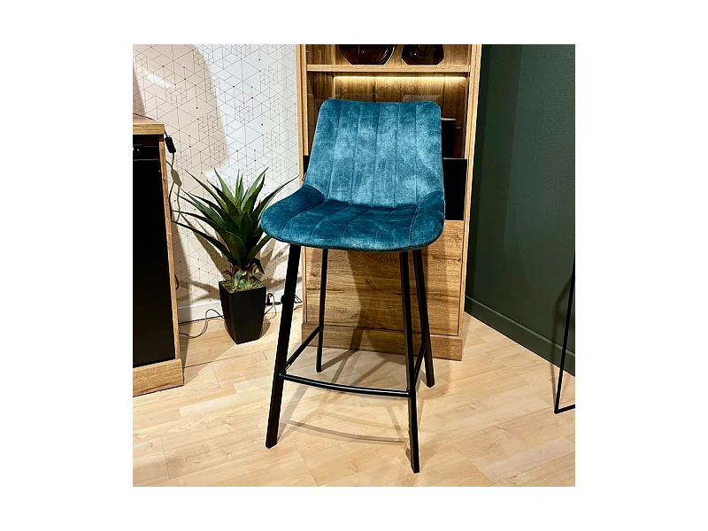 Lot 2 tabourets de bar velours bleu canard pieds métal noir – NANY 2