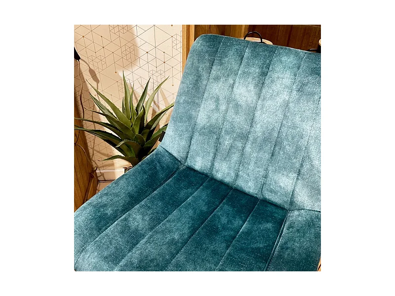 Lot 2 tabourets de bar velours bleu canard pieds métal noir – NANY 2