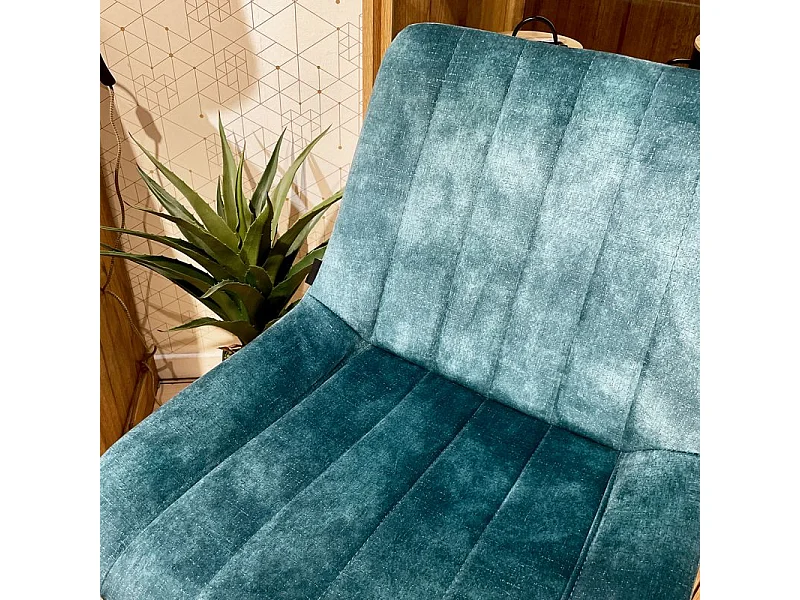 Lot 2 tabourets de bar velours bleu canard pieds métal noir – NANY 2