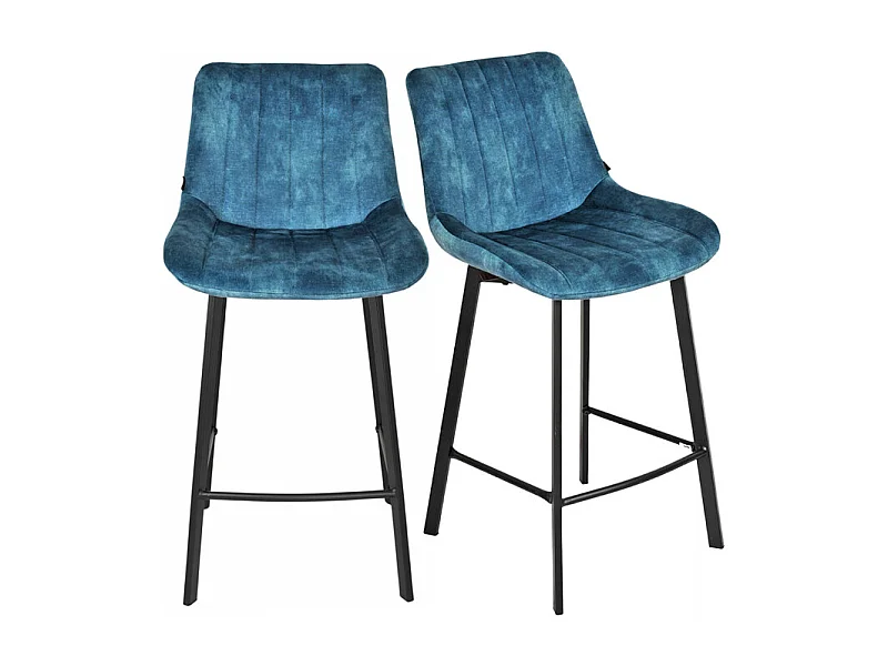 Lot 2 tabourets de bar velours bleu canard pieds métal noir – NANY 2
