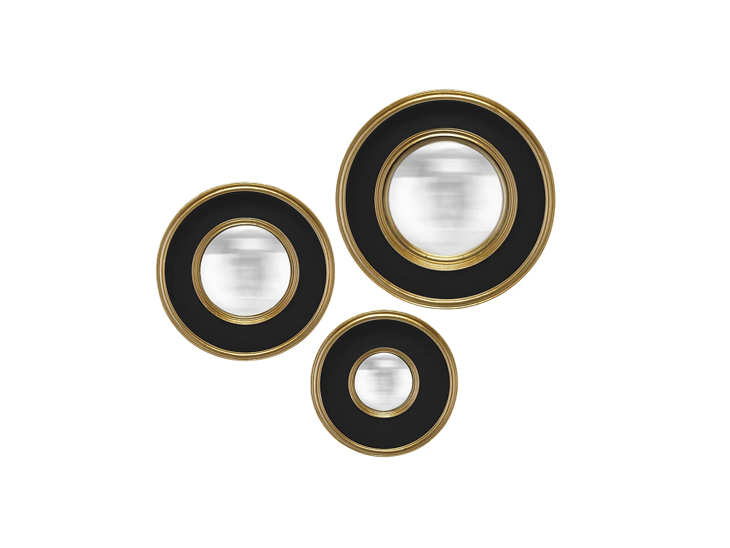 Lot de 3 miroirs convexes noir et doré 16, 19 et 23cm