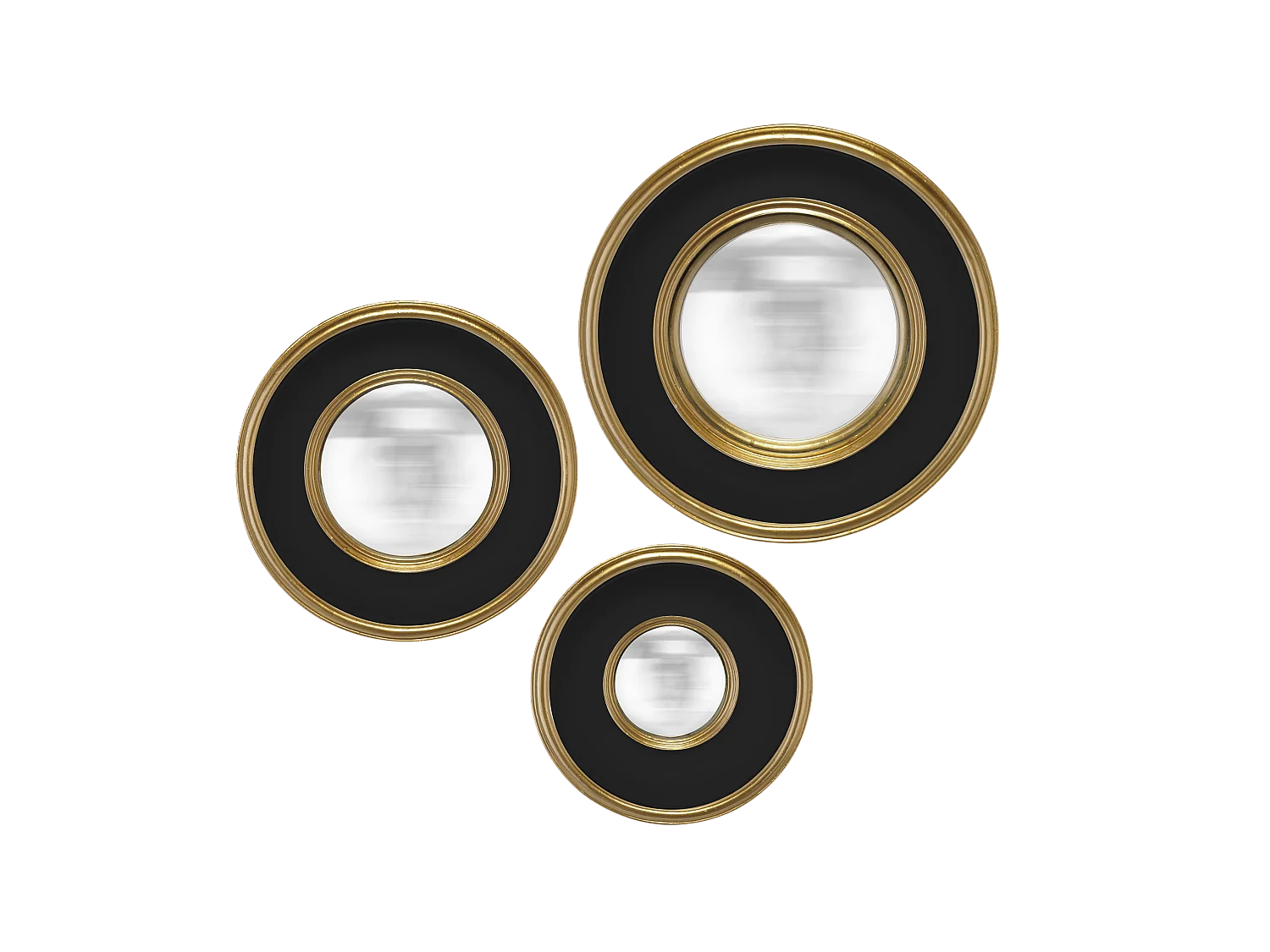 Lot de 3 miroirs convexes noir et doré 16, 19 et 23cm