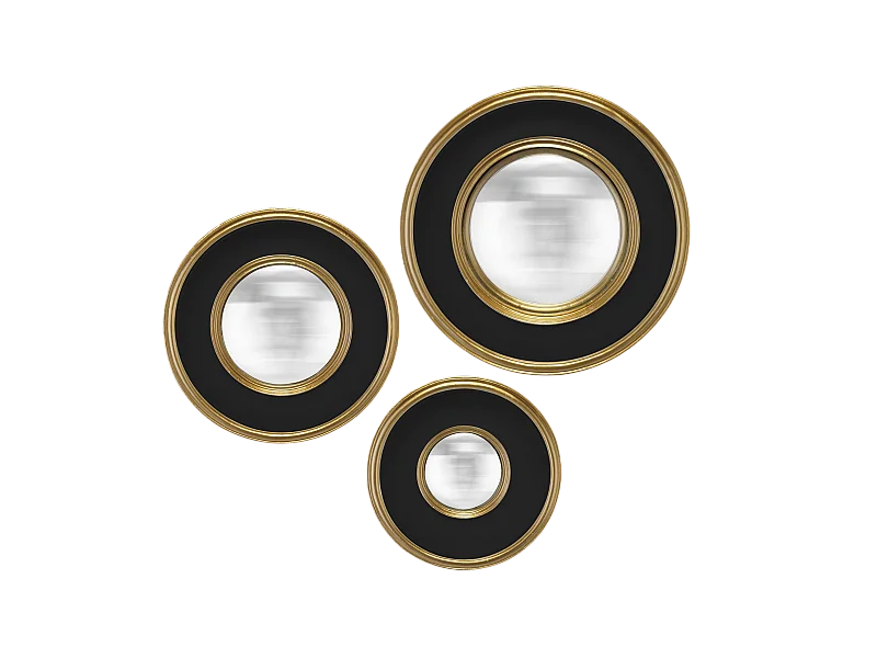 Lot de 3 miroirs convexes noir et doré 16, 19 et 23cm