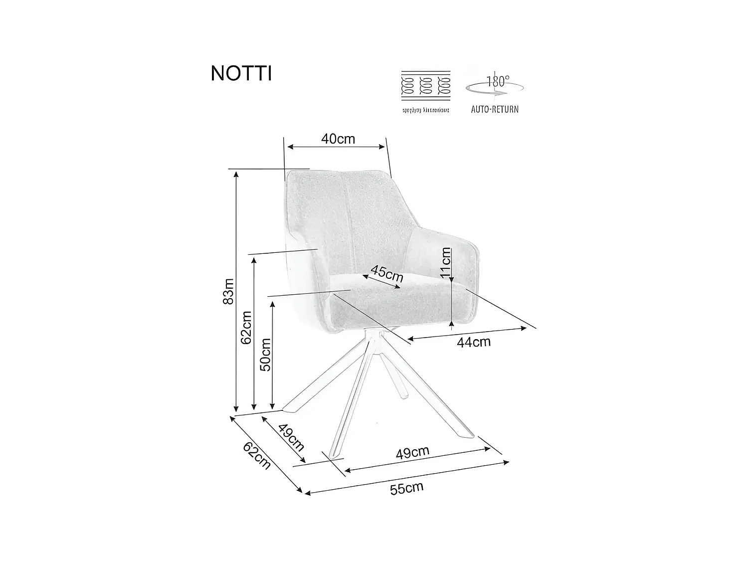 Sedia Notti/rivestimento in tessuto/rotazione 180 gradi/Beige