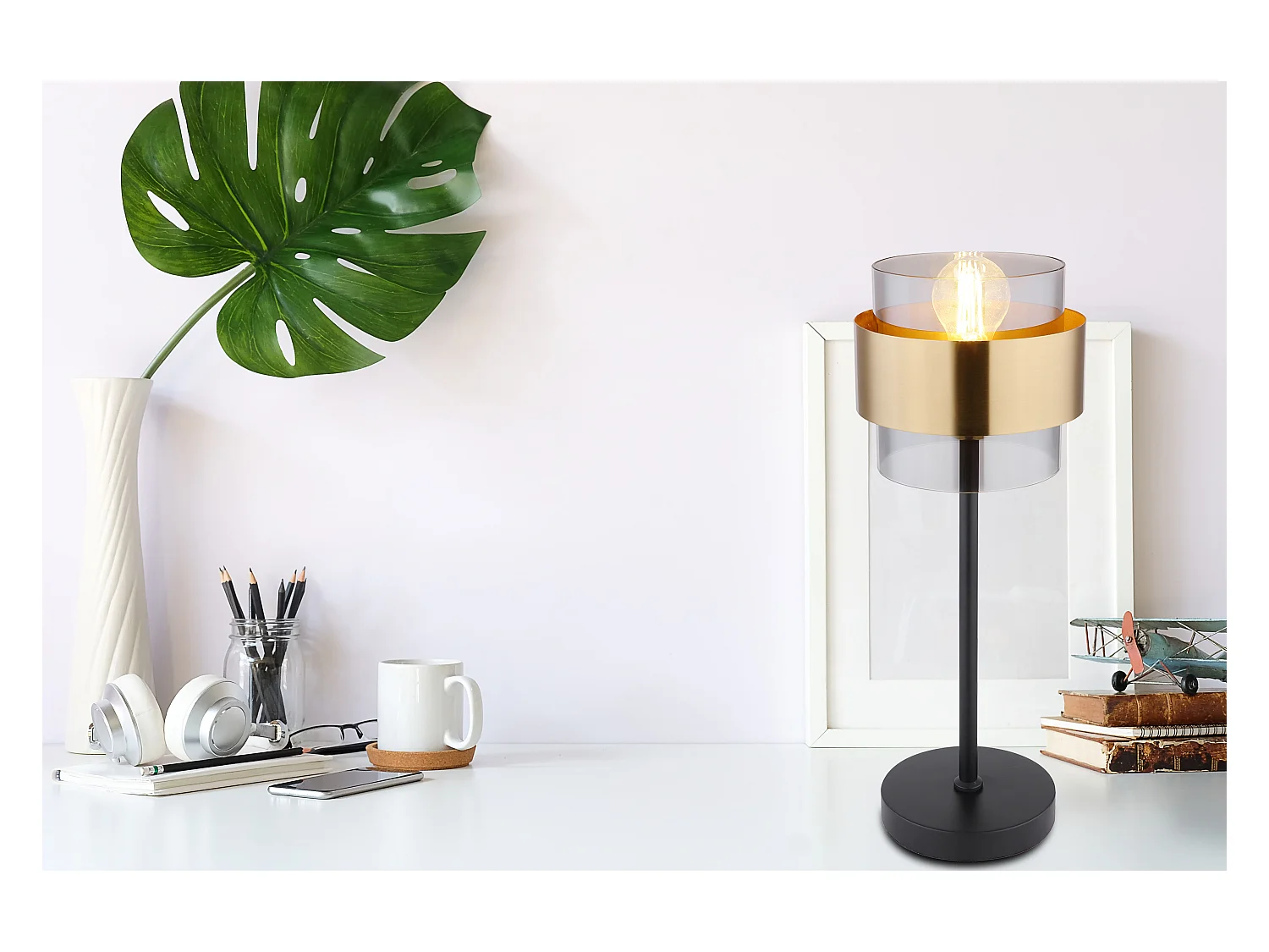 Lampe à poser métal noir mat, 1x E27