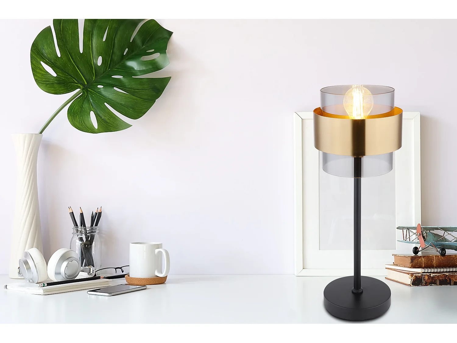 Lampe à poser métal noir mat, 1x E27