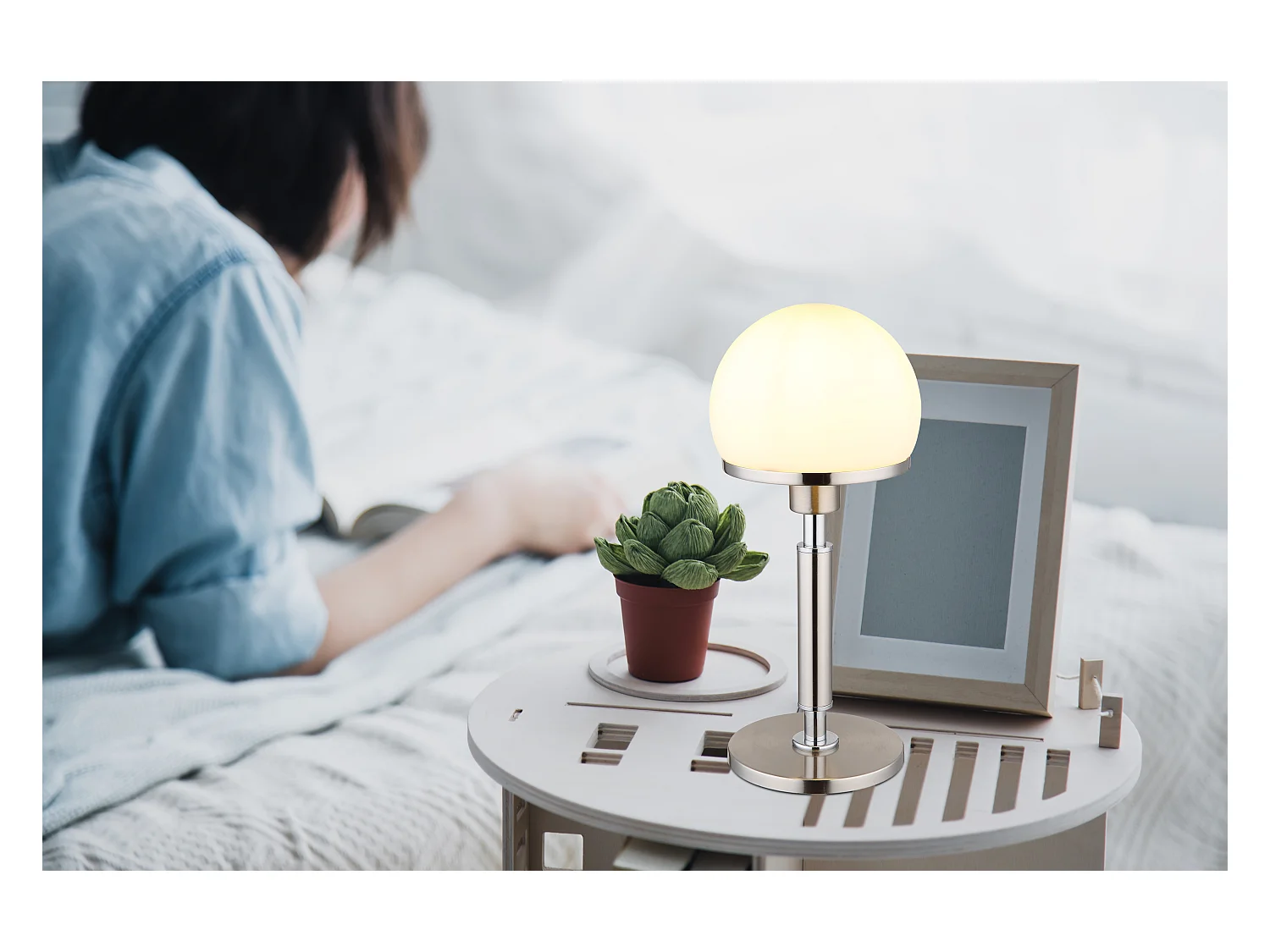 Tischleuchte Metall Nickel matt, 1x E27