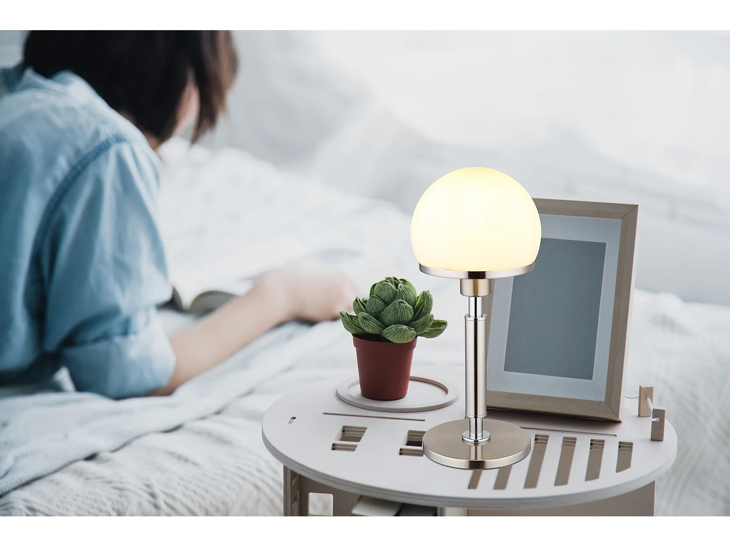 Lampe à poser métal nickel mat, 1x E27