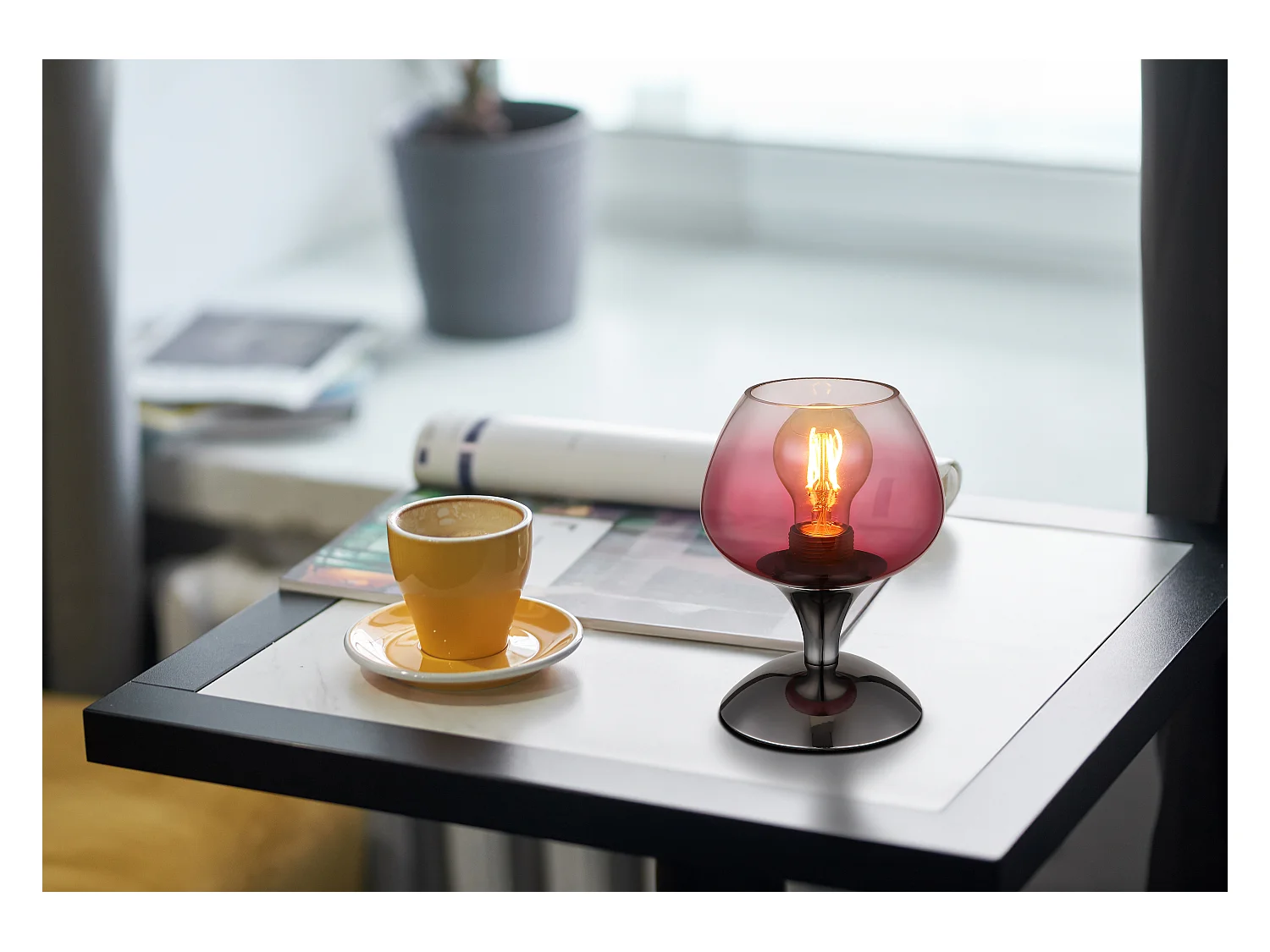 Tafellamp metaal zwart-chroom/gunmetal, 1x E27