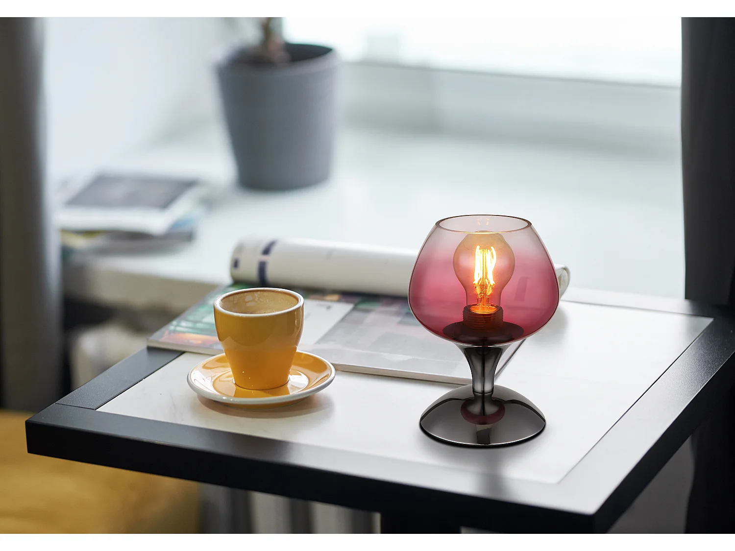 Lampe à poser métal noir chromé/gunmetal, 1x E27