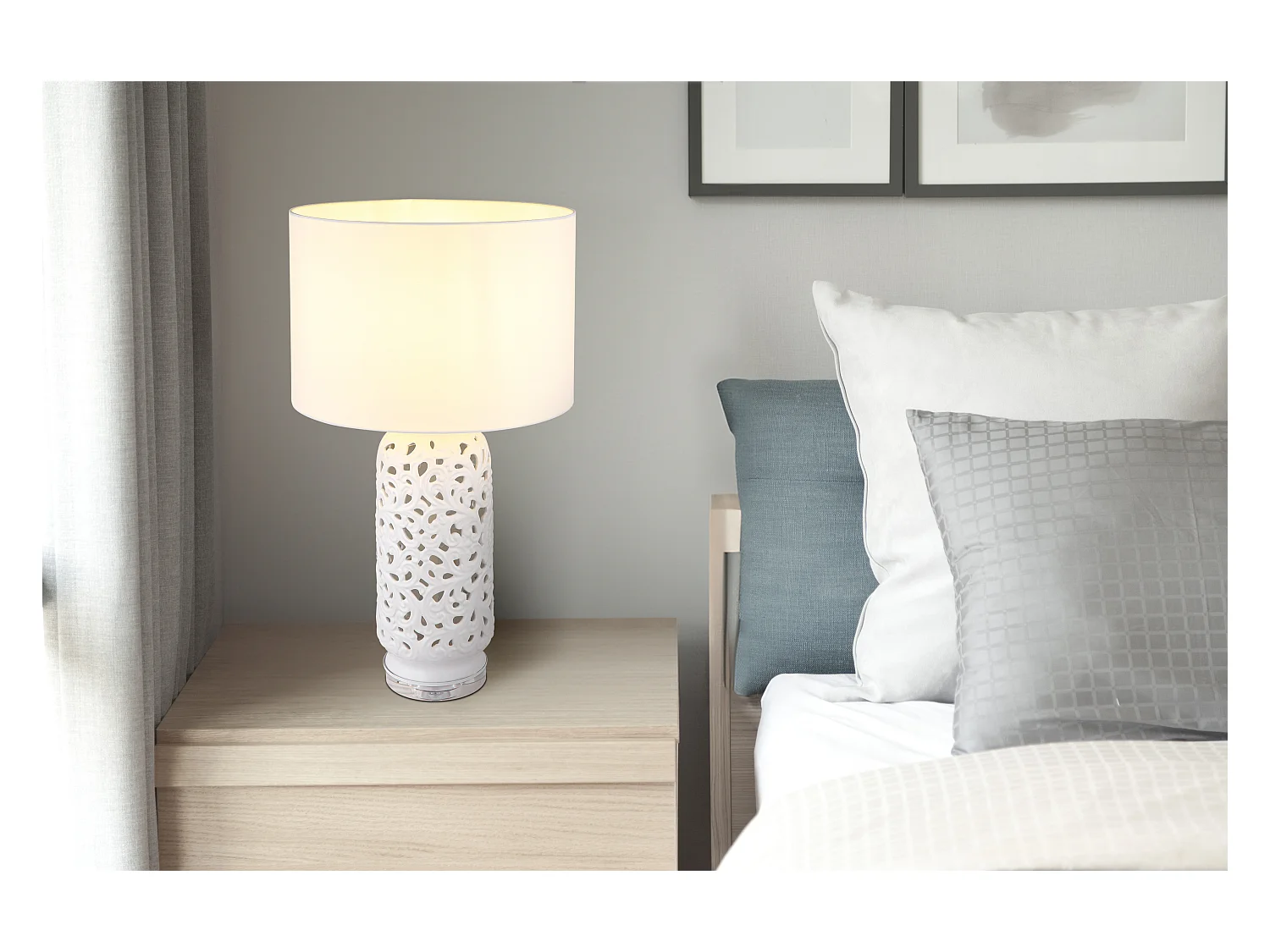 Lampe à poser céramique blanc mat, 1x E27