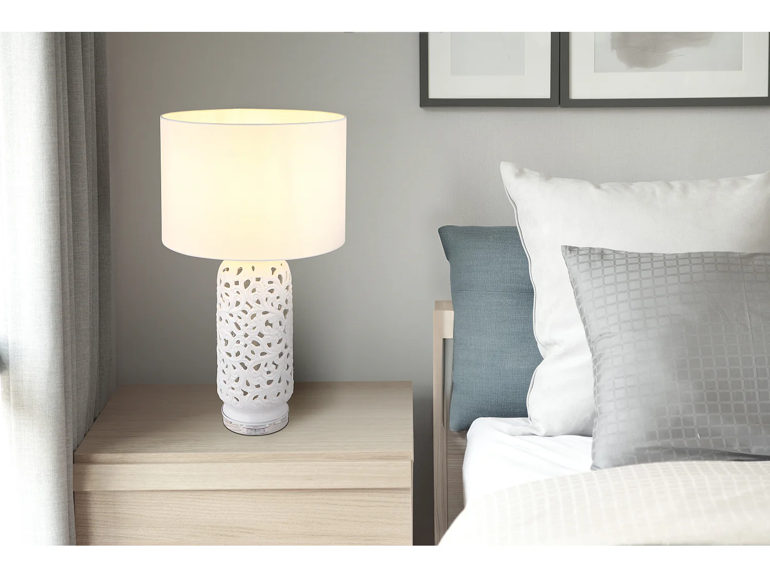 Lampe à poser céramique blanc mat, 1x E27