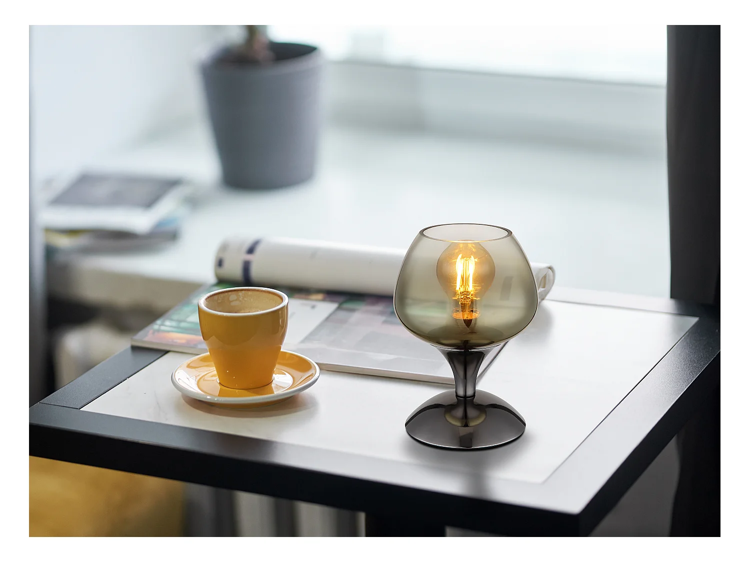 Tafellamp metaal zwart-chroom/gunmetal, 1x E27