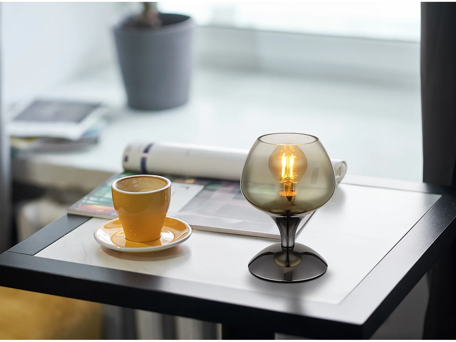 Lampe à poser métal noir chromé/gunmetal, 1x E27