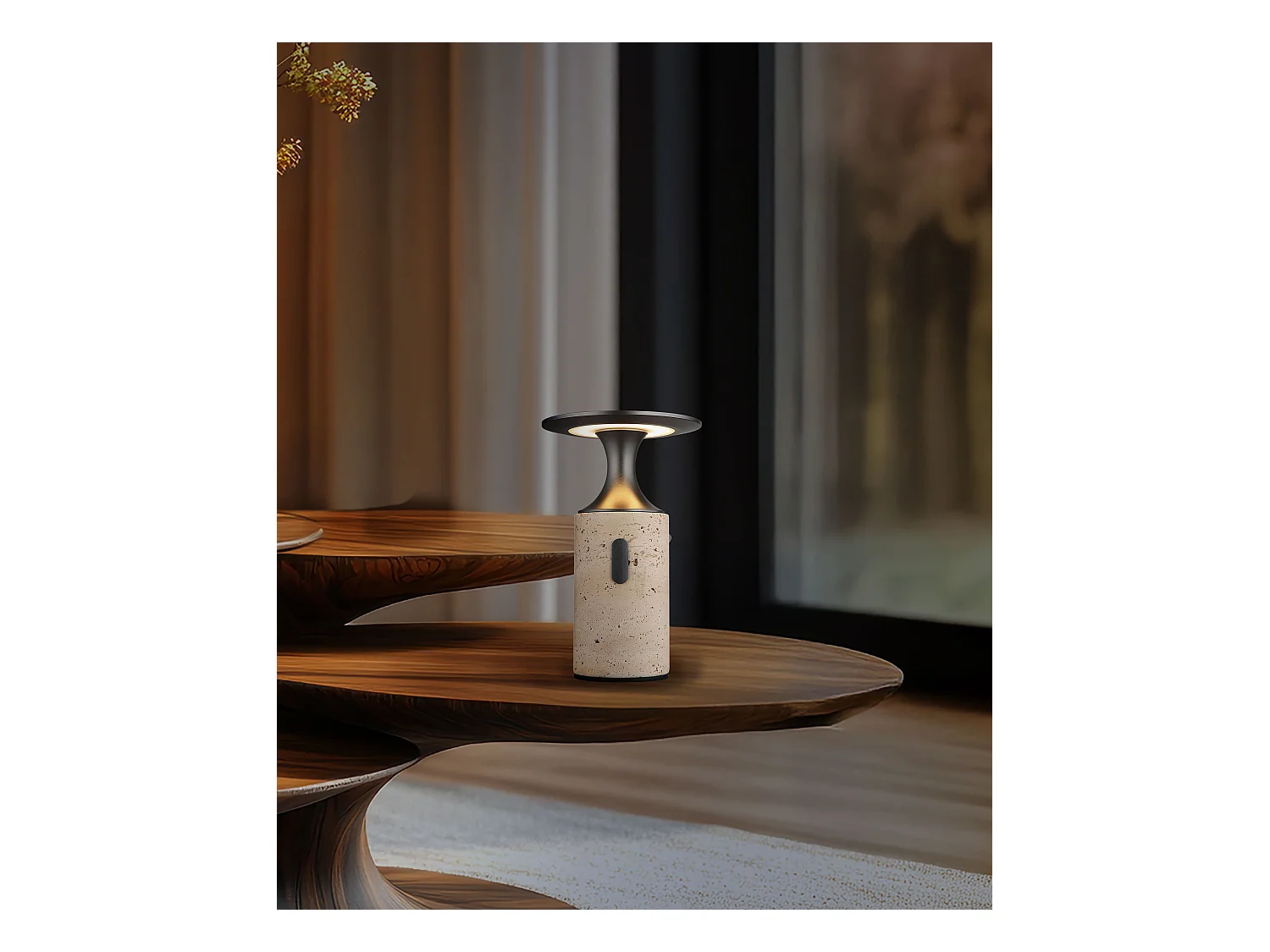 Lampe à poser Pierre de Travertin gris, LED