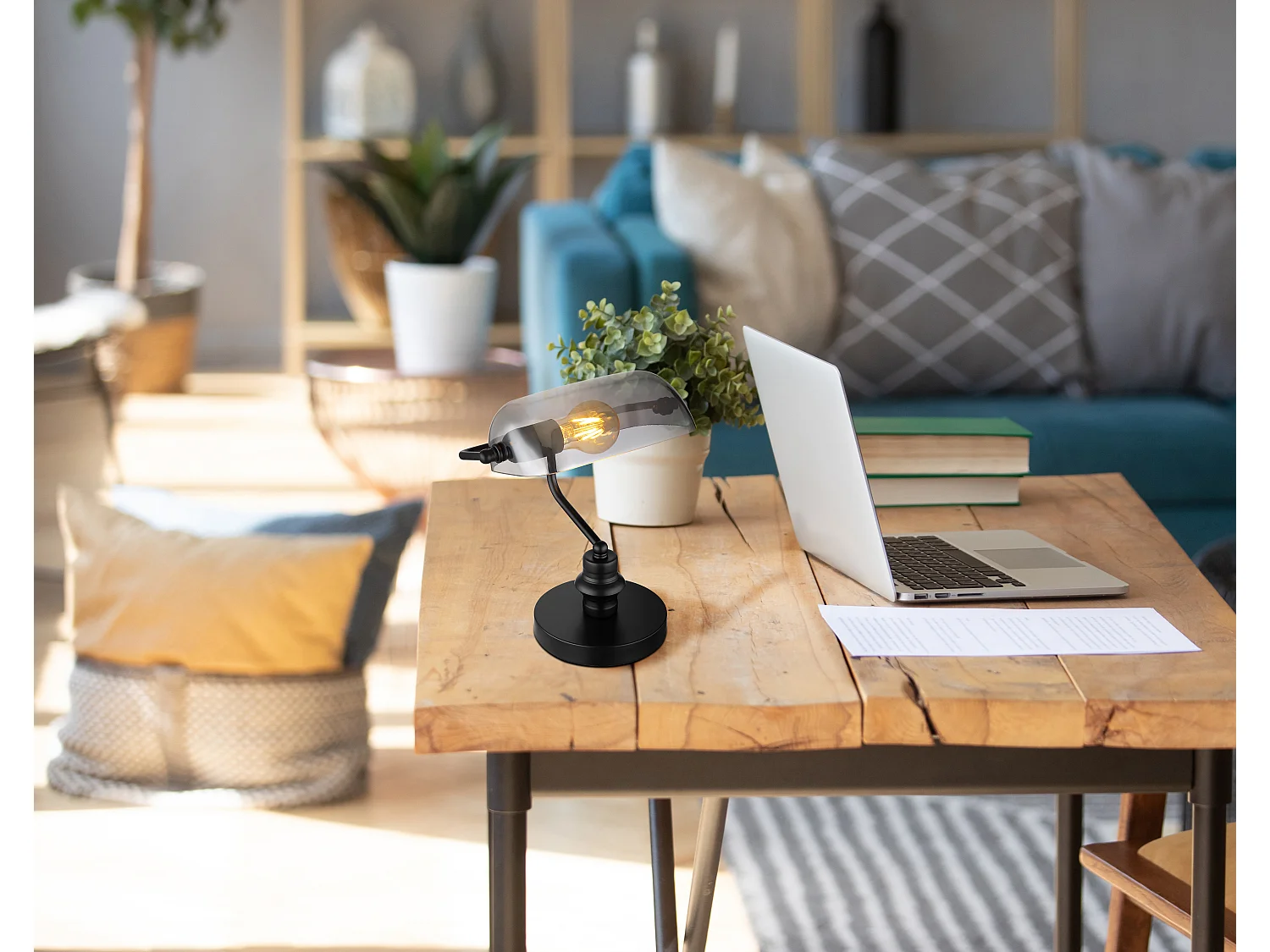 Lampe à poser métal noir mat, 1x E27