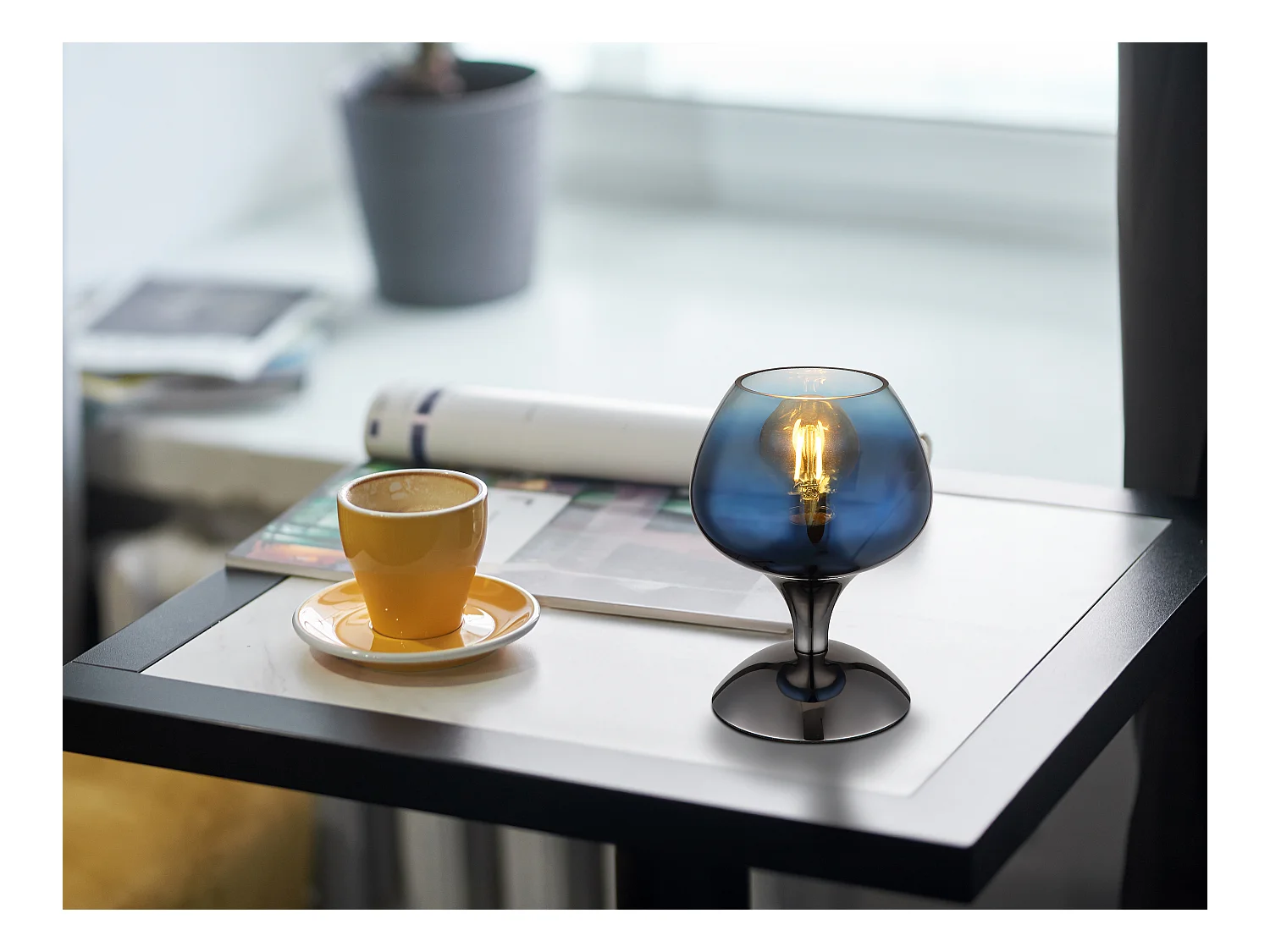 Lampe à poser métal noir chromé/gunmetal, 1x E27