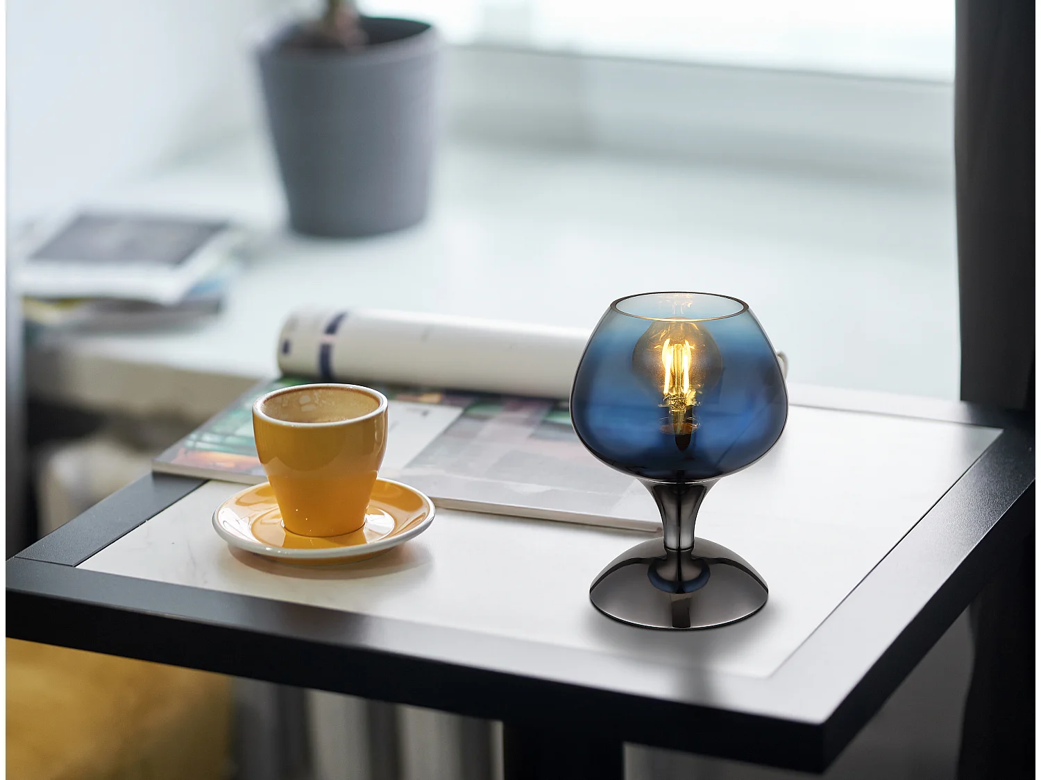 Lampe à poser métal noir chromé/gunmetal, 1x E27